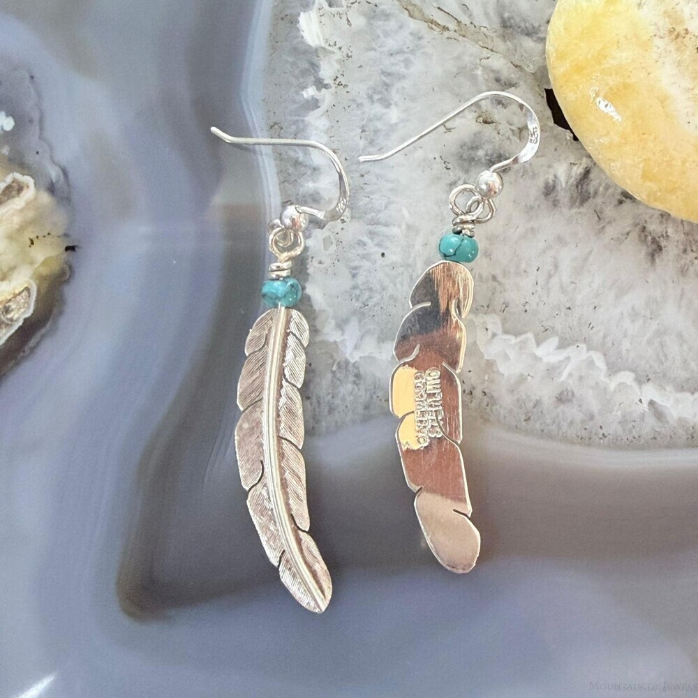 Anthony Gatewood Sterling & Turquoise Bead Feather Dangle Earrings For Women - Picture 7 of 10